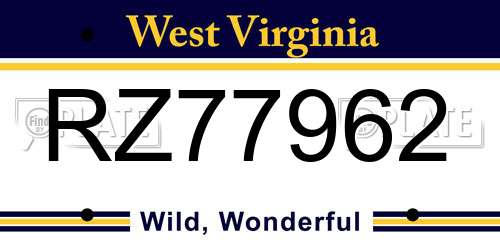 RZ77962 West Virginia License Plate