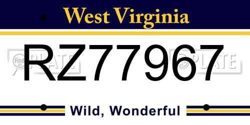 RZ77967 West Virginia License Plate