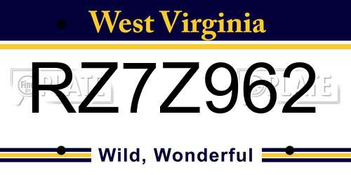 RZ7Z962 West Virginia License Plate