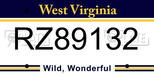 RZ89132 West Virginia License Plate