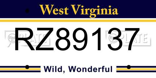 RZ89137 West Virginia License Plate