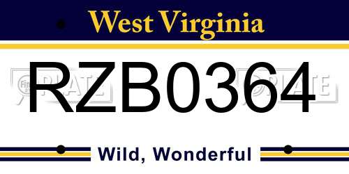 RZB0364 West Virginia License Plate