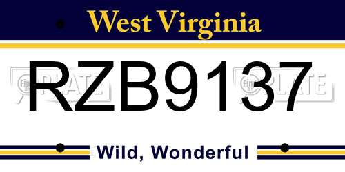 RZB9137 West Virginia License Plate