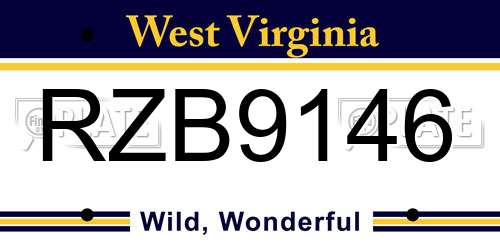 RZB9146 West Virginia License Plate