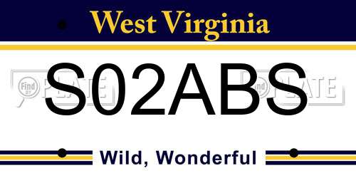 S02ABS West Virginia License Plate