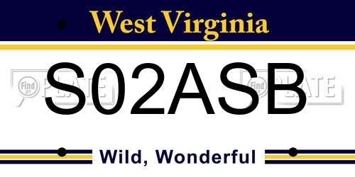 S02ASB West Virginia License Plate
