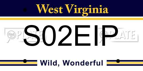 S02EIP West Virginia License Plate