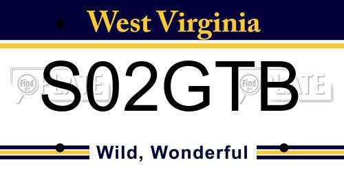 S02GTB West Virginia License Plate