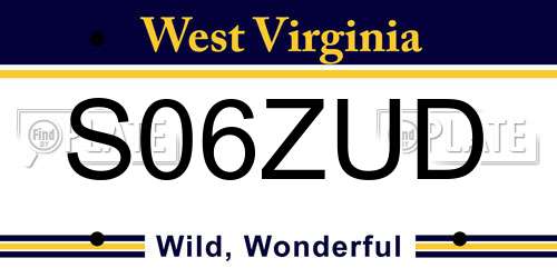 S06ZUD West Virginia License Plate