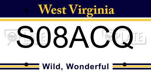 S08ACQ West Virginia License Plate