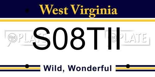 S08TII West Virginia License Plate