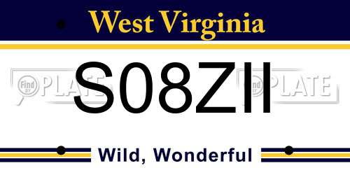 S08ZII West Virginia License Plate