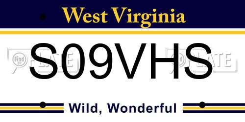 S09VHS West Virginia License Plate