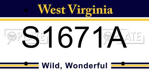 S1671A West Virginia License Plate