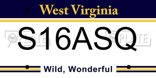 S16ASQ West Virginia License Plate