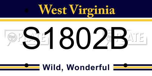 S1802B West Virginia License Plate
