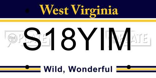 S18YIM West Virginia License Plate