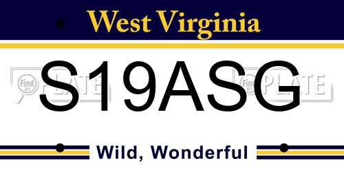 S19ASG West Virginia License Plate