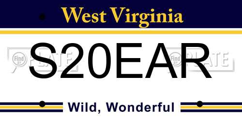S20EAR West Virginia License Plate