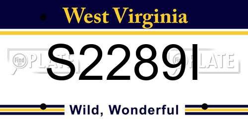 S2289I West Virginia License Plate