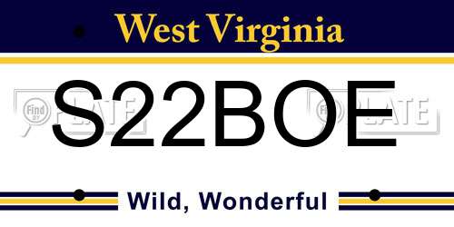 S22BOE West Virginia License Plate