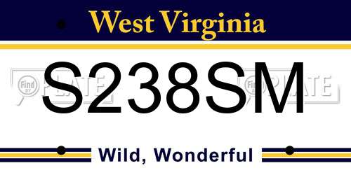 S238SM West Virginia License Plate
