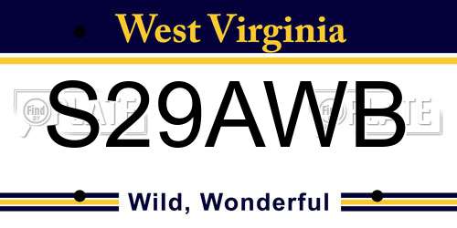 S29AWB West Virginia License Plate