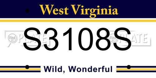 S3108S West Virginia License Plate