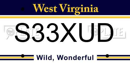 S33XUD West Virginia License Plate