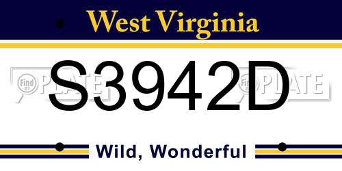 S3942D West Virginia License Plate