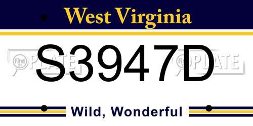 S3947D West Virginia License Plate