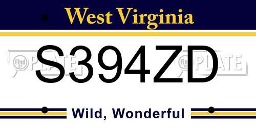 S394ZD West Virginia License Plate