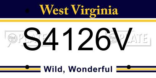 S4126V West Virginia License Plate