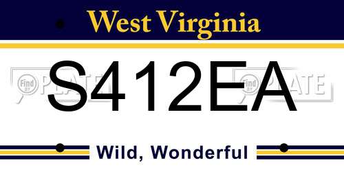 S412EA West Virginia License Plate