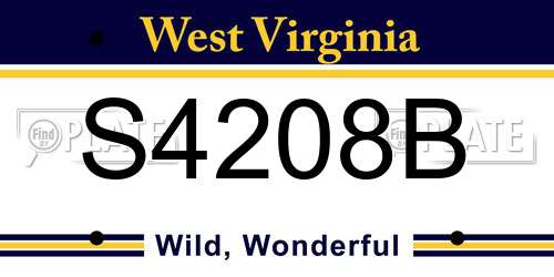 S4208B West Virginia License Plate