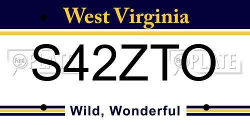 S42ZTO West Virginia License Plate