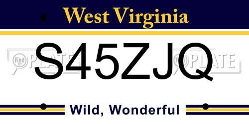 S45ZJQ West Virginia License Plate