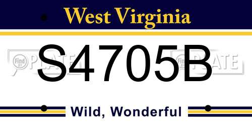 S4705B West Virginia License Plate