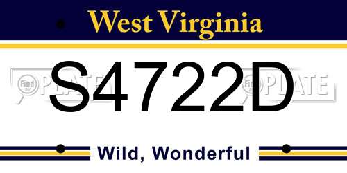 S4722D West Virginia License Plate