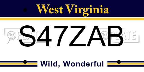 S47ZAB West Virginia License Plate