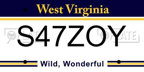 S47ZOY West Virginia License Plate