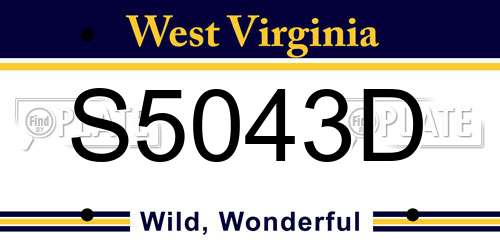 S5043D West Virginia License Plate