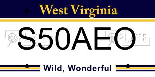 S50AEO West Virginia License Plate