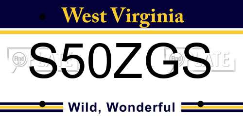 S50ZGS West Virginia License Plate
