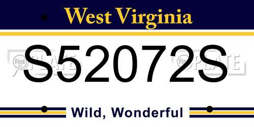 S52072S West Virginia License Plate