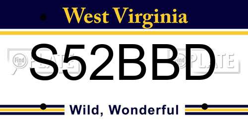 S52BBD West Virginia License Plate