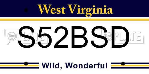 S52BSD West Virginia License Plate