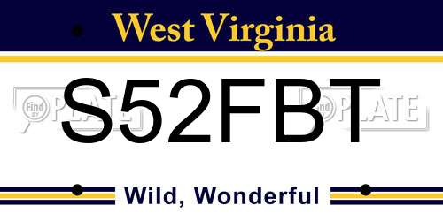 S52FBT West Virginia License Plate