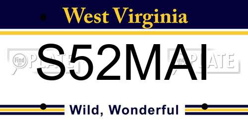 S52MAI West Virginia License Plate