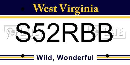 S52RBB West Virginia License Plate